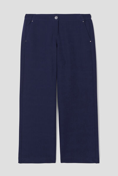 Pantalon large 7/8ème bleu marine femme