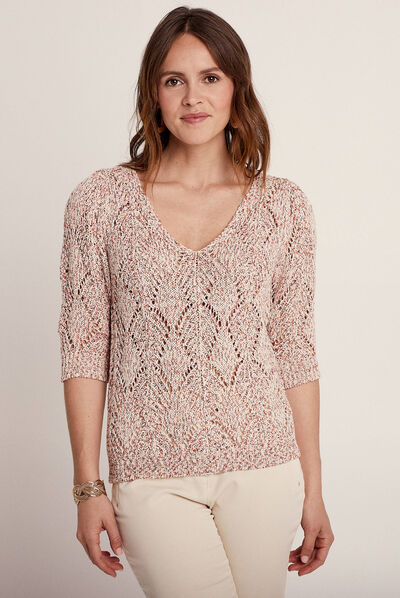 Pull manches 3/4 orange clair femme