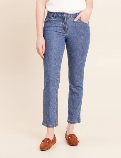 Jean coupe droite 7/8&egrave;me taille bascul&eacute;e bleu femme
