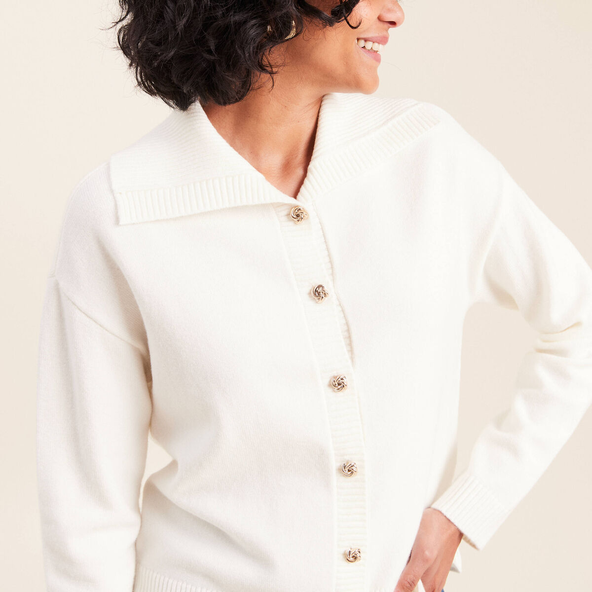 Gilet col camionneur ecru femme