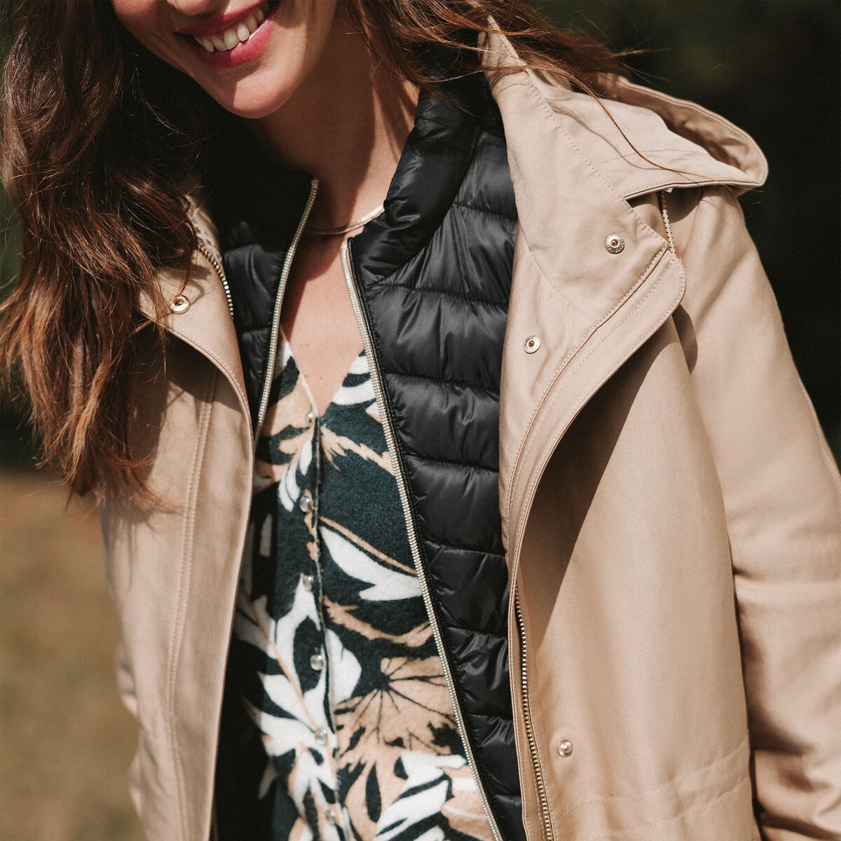 Parka 2-en-1 droite à capuche sable femme