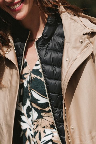 Parka 2-en-1 droite à capuche sable femme
