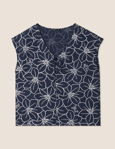 Blouse manches courtes bleu foncé femme