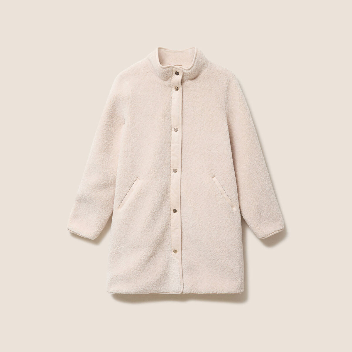Manteau bouclette doubl&eacute; manches longues ivoire femme