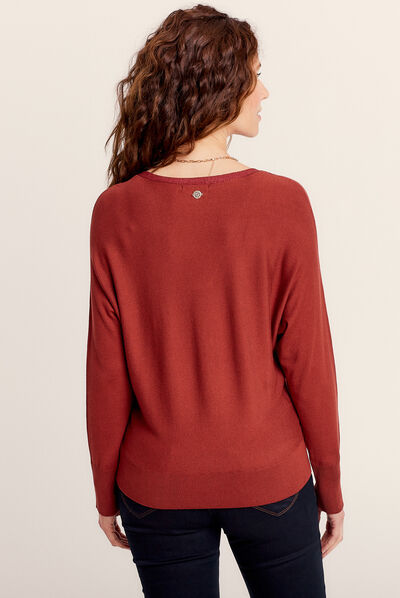 Pull manches longues marron cognac femme
