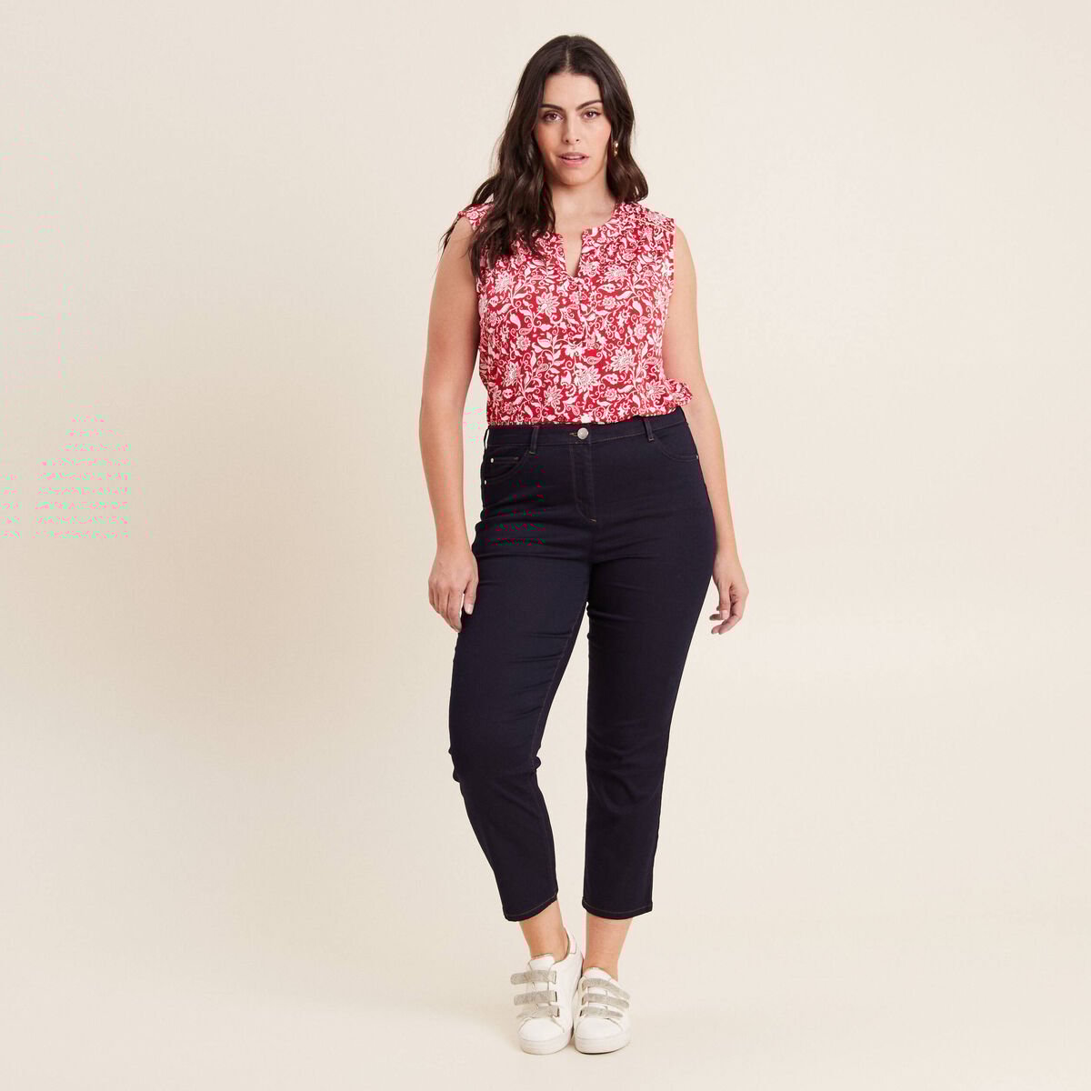 Jean droit taille haute 7/8ème denim brut femme