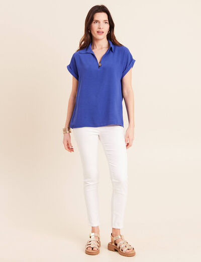 Blouse manches courtes bleu fonc&eacute; femme