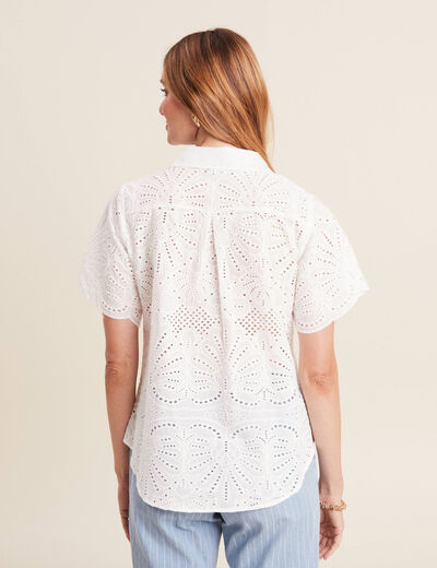 Chemise manches courtes brod&eacute;e ecru femme