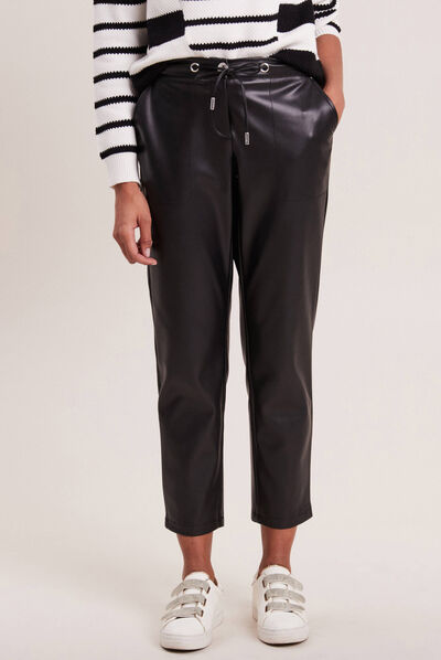 Pantalon ample simili cuir noir femme