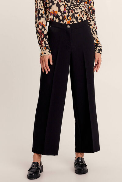 Pantalon large fluide à pinces noir femme