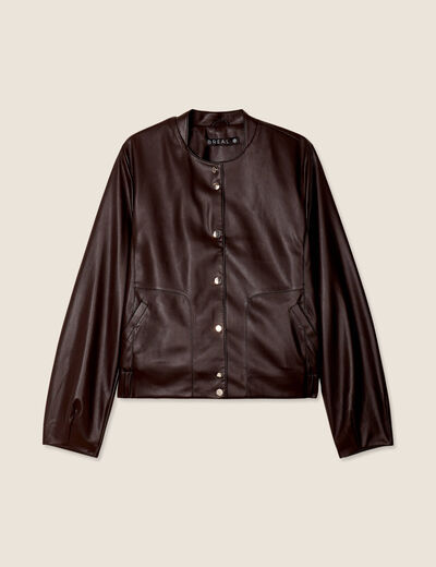 Veste simili cuir marron foncé femme
