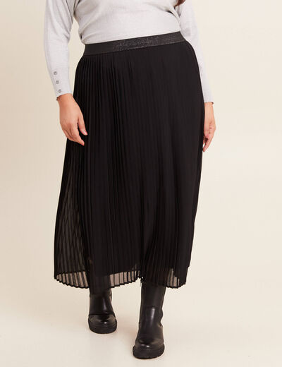 Jupe longue évasée plissée noir femme