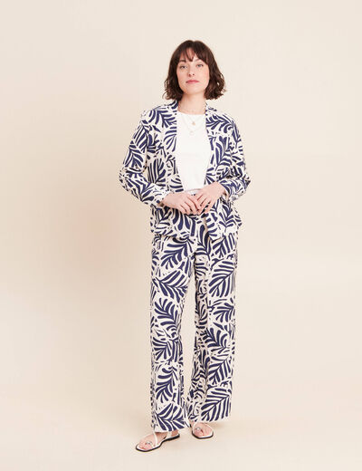 Pantalon fluide taille haute blanc femme