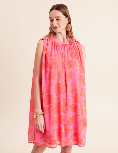 Robe ample courte sans manches doubl&eacute;e rose femme