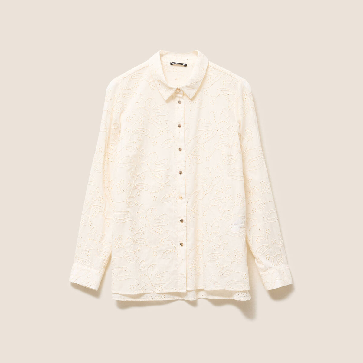 Chemise droite manches longues ecru femme