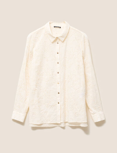 Chemise droite manches longues ecru femme
