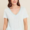 T-shirt manches courtes col en V bleu turquoise femme
