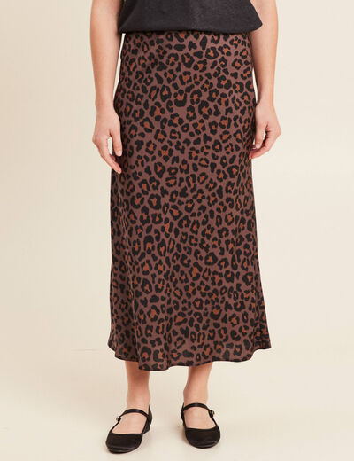 Jupe longue effet satin marron femme