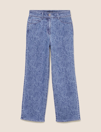 Jean droit 7/8&egrave;me taille bascul&eacute;e denim stone femme