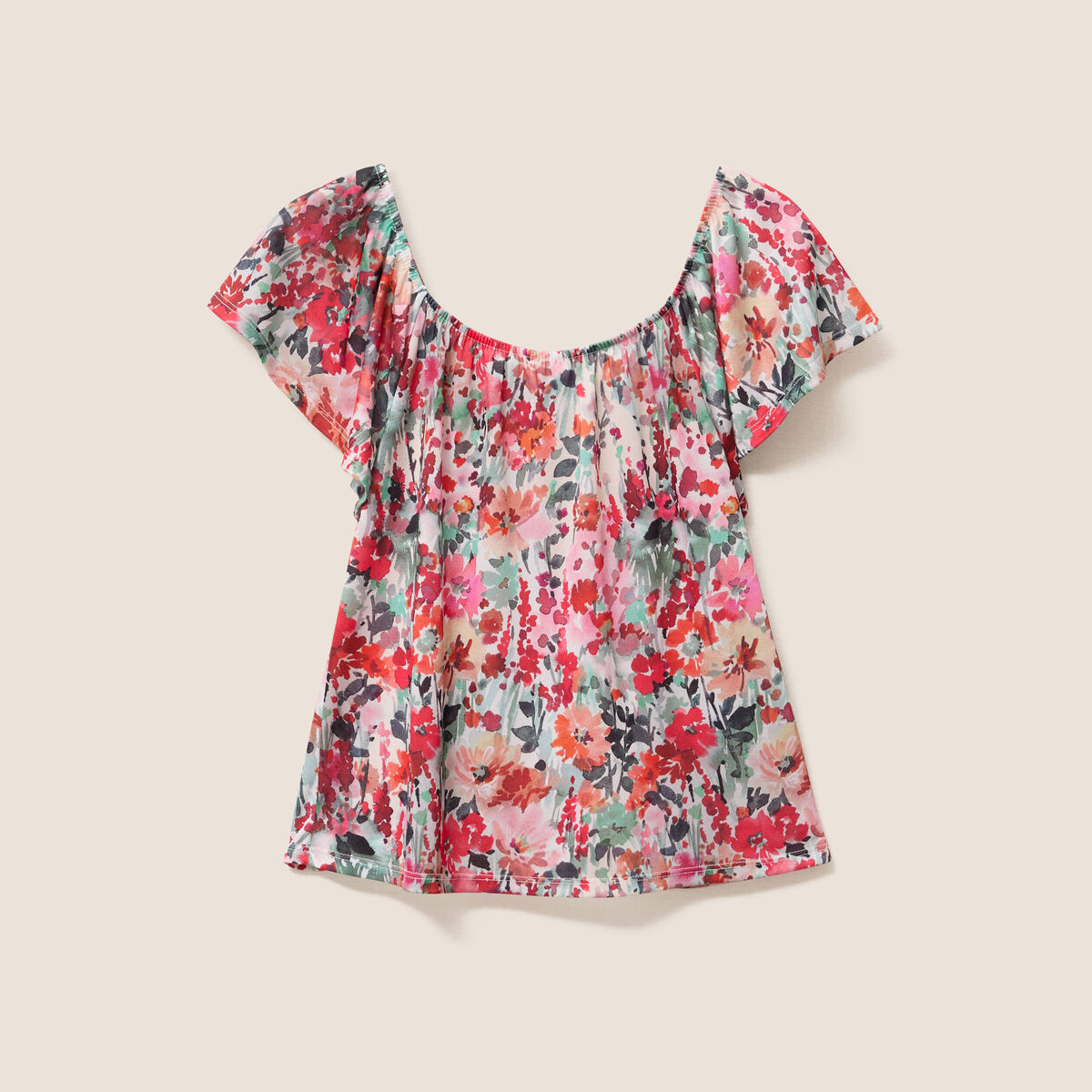 Blouse droite col rond manches courtes multicolore femme