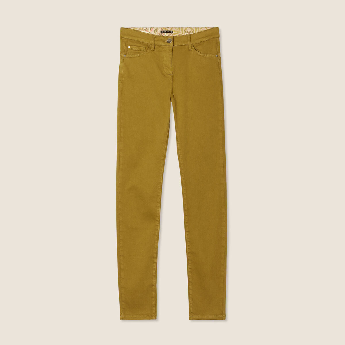 Jean magique L'Unique coupe ajust&eacute;e vert olive femme