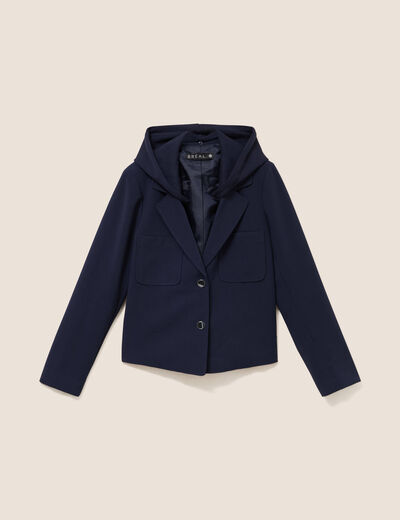 veste cintr&eacute;e doubl&eacute;e avec capuche bleu fonc&eacute; femme