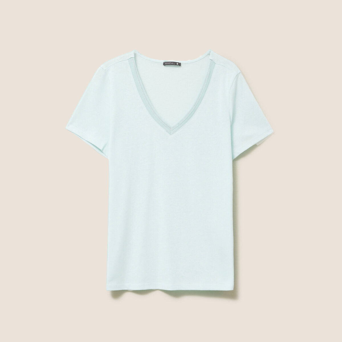 T-shirt manches courtes col en V bleu turquoise femme
