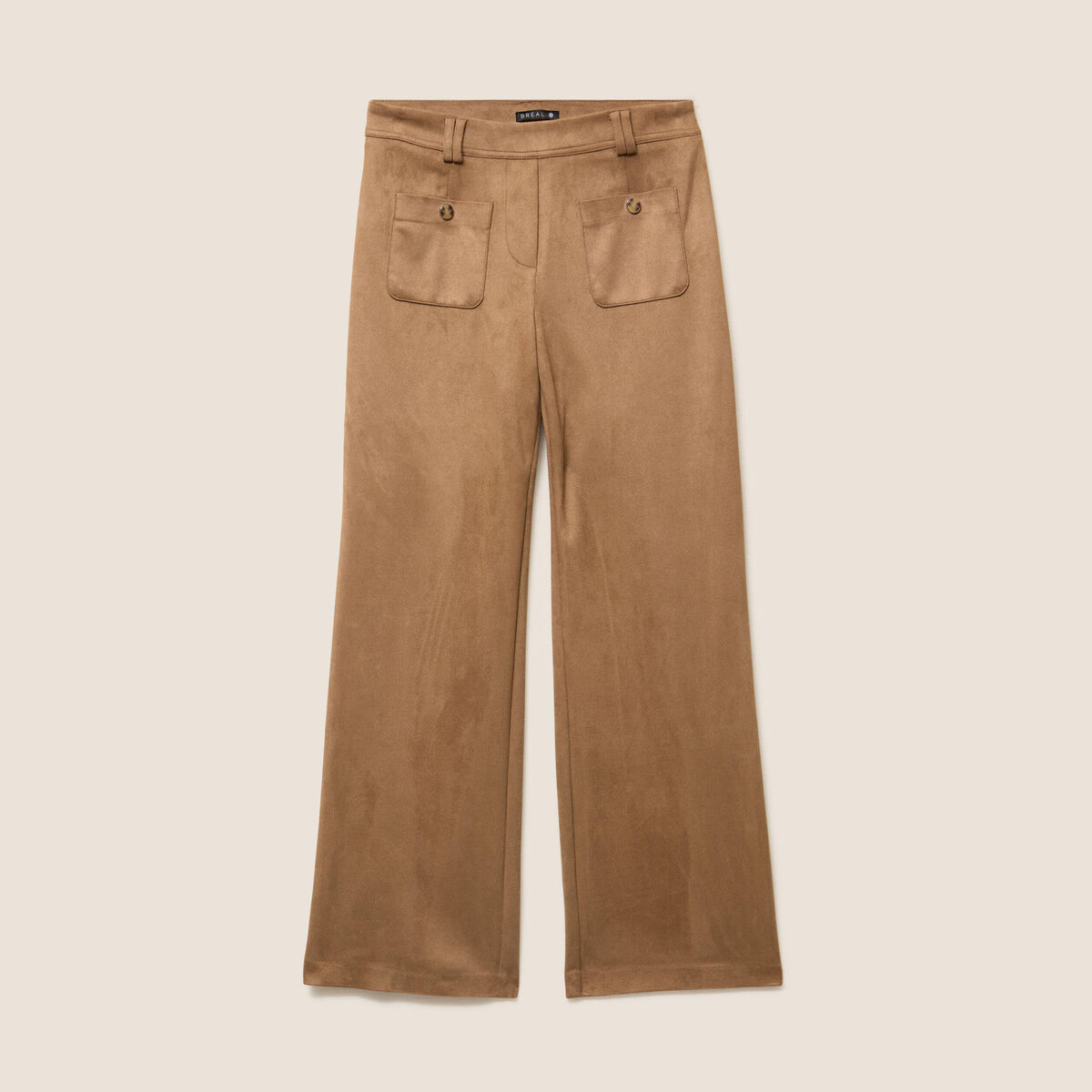 Pantalon aspect daim marron femme