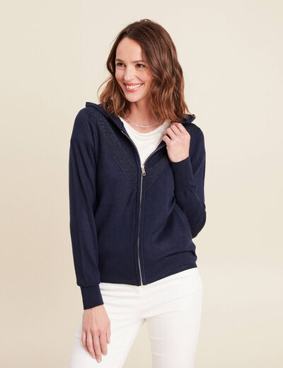 Gilet avec capuche bleu marine femme