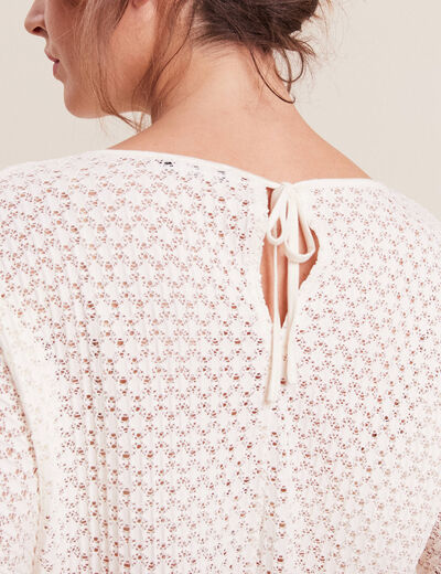 Blouse manches courtes crochet ecru femme