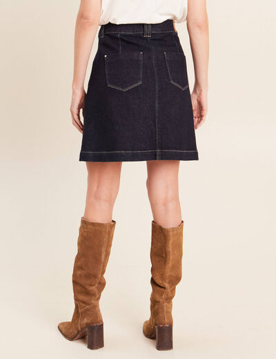 Jupe courte trap&egrave;ze en jean denim brut femme