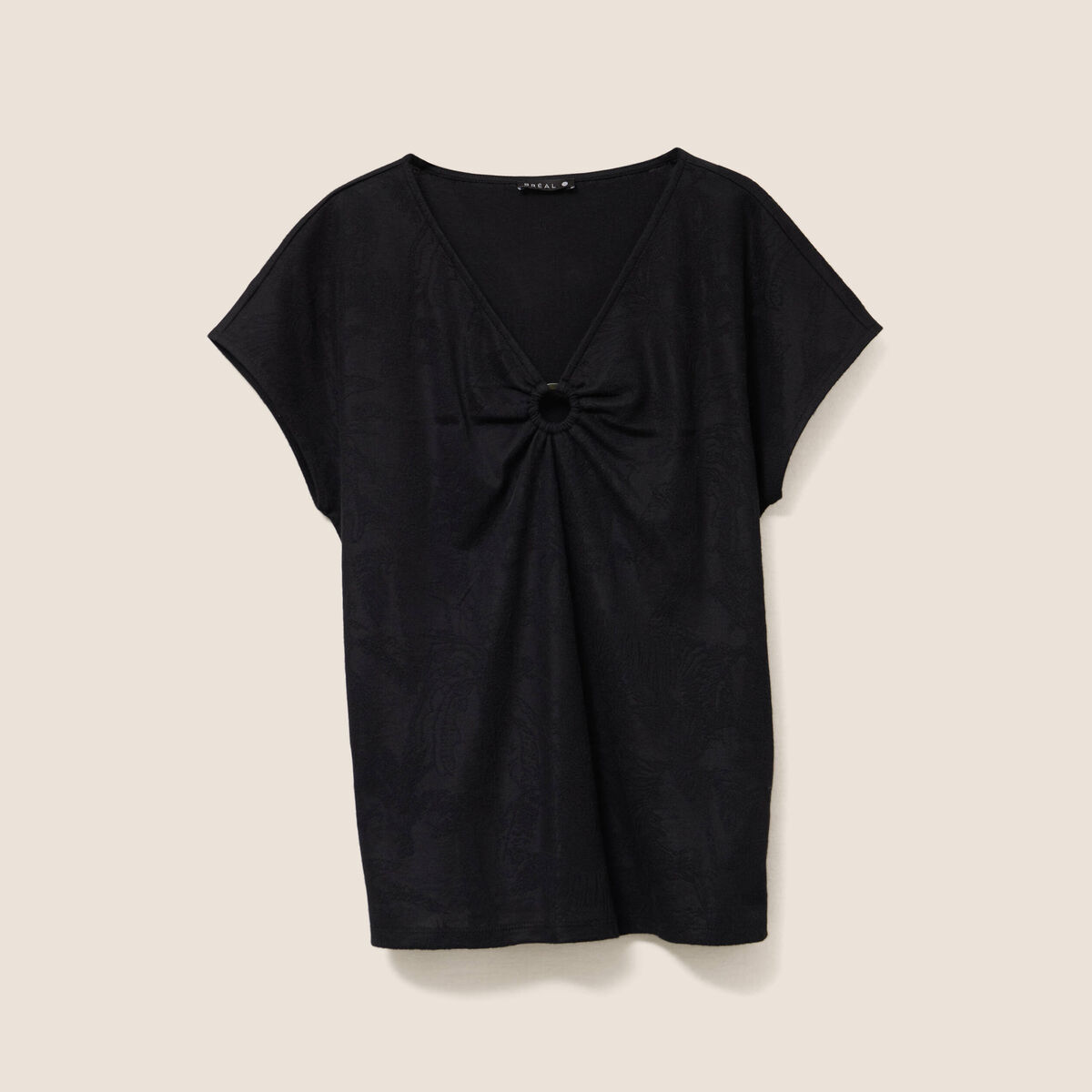 Top col V manches courtes noir femme