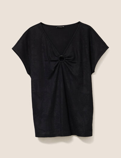 Top col V manches courtes noir femme