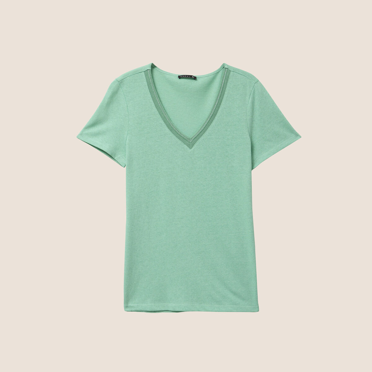 T-shirt manches courtes col en V vert clair femme