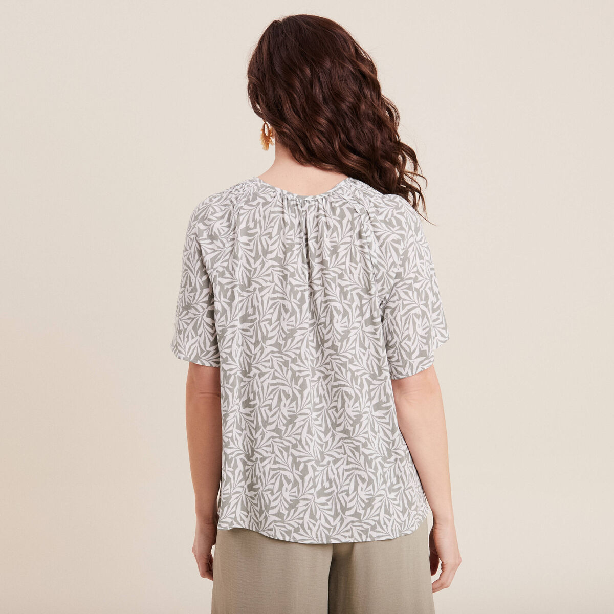 Blouse manches courtes vert kaki femme