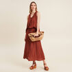 Jupe longue évasée satin marron foncé femme