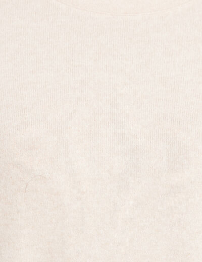 Sweat duveteux col rond manches longues creme femme