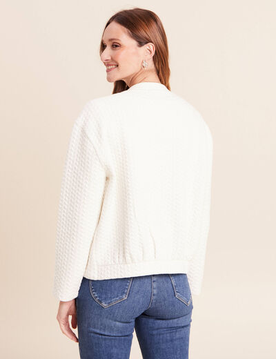 Gilet teddy bas resserr&eacute; manches longues ecru femme
