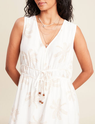 robe évasée col V doublée beige femme