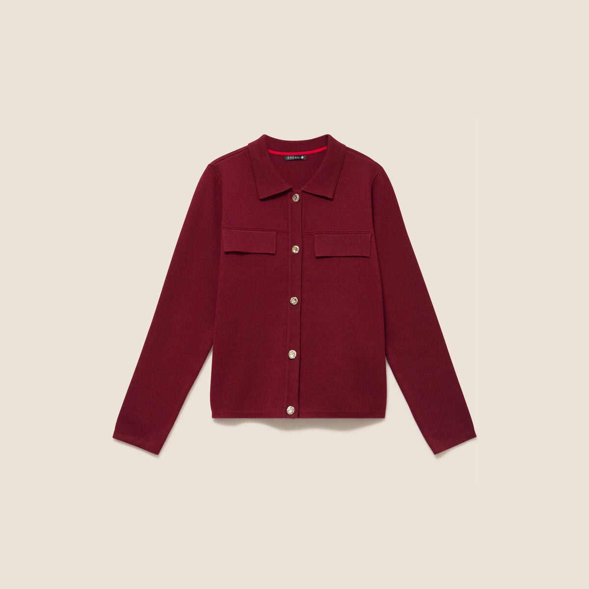 Gilet col chemise manches longues bordeaux femme