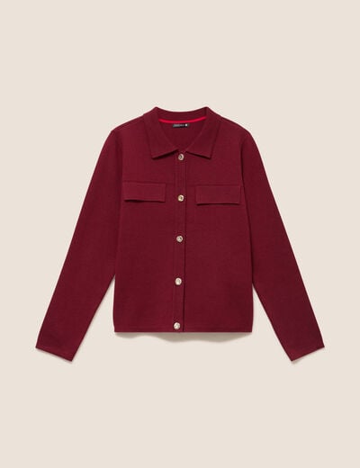Gilet col chemise manches longues bordeaux femme