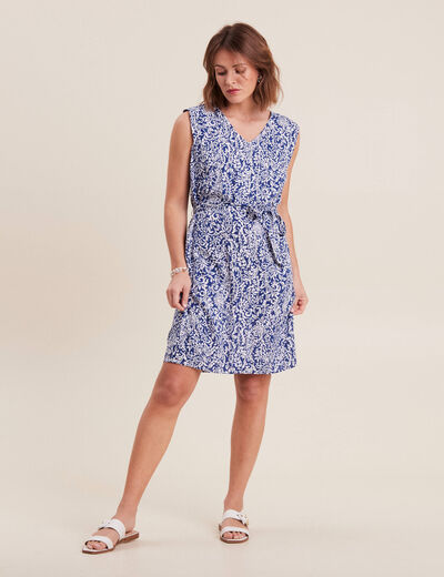 Robe droite ceinturée bleu foncé femme