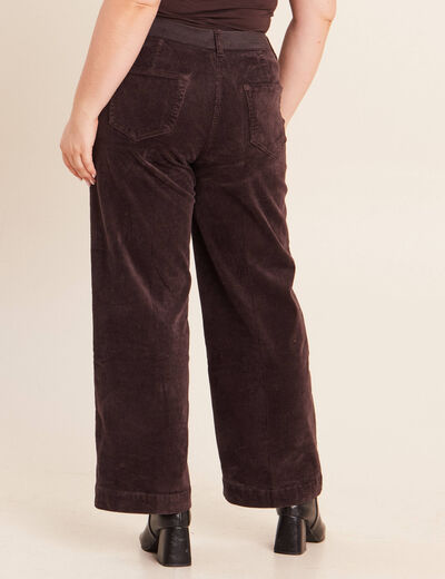 Pantalon large velours c&ocirc;tel&eacute; marron fonc&eacute; femme
