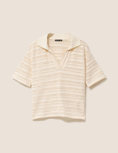T-shirt ample macramé manches courtes ecru femme