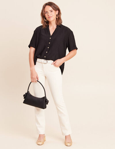 Chemise col chemise manches courtes noir femme