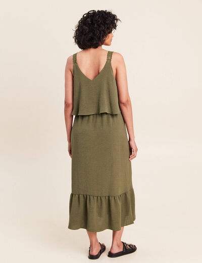 Robe fluide &eacute;vas&eacute;e &agrave; fines bretelles vert kaki femme