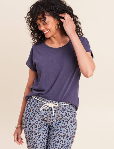 T-shirt col rond manches courtes bleu marine femme