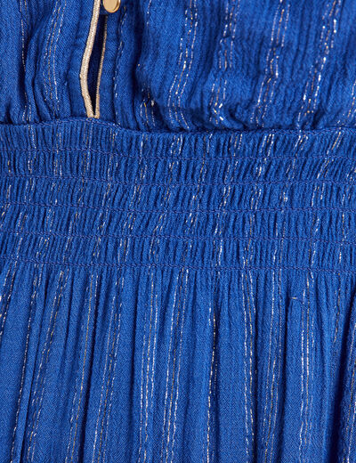 Robe droite fluide smockée bleu electrique femme