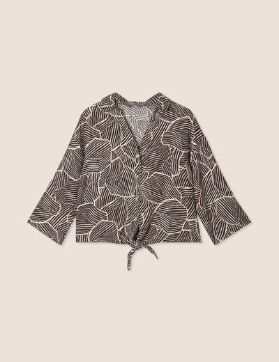 Chemise manches 3/4 nouée noir femme