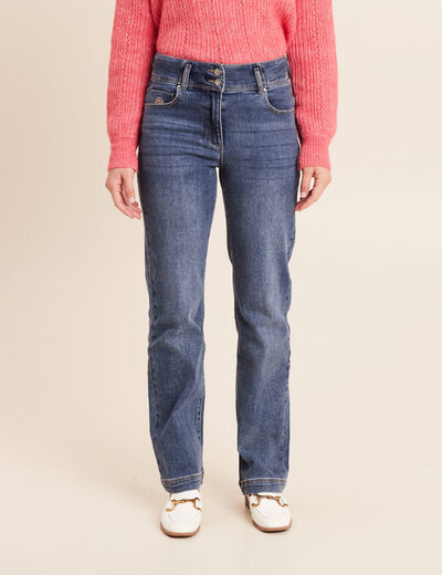 Jean coupe droite taille haute denim stone femme
